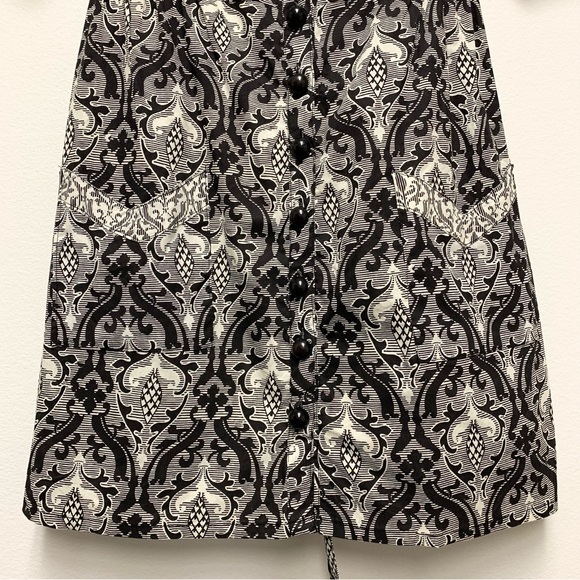 Angie Y2K Babydoll Tunic Top Size Small Black Ivory Tapestry Print Boho Cottage - Picture 3 of 12